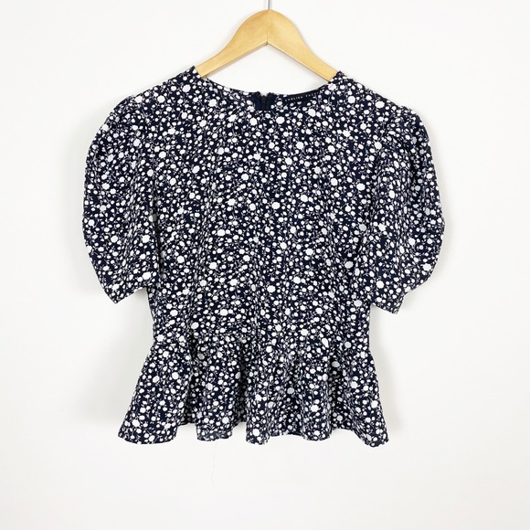 English Factory Floral Puff Sleeve Peplum Top M - Picture 2 of 5